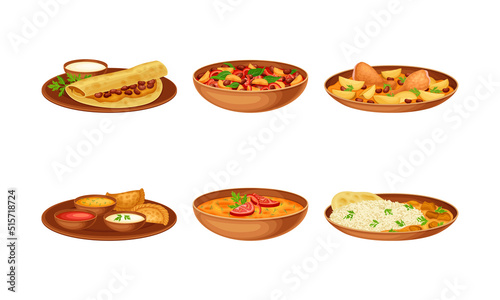 Traditional Arabian cuisine food dishes set vector illustration