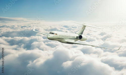 Obraz na plátně Private jet in flight over the clouds