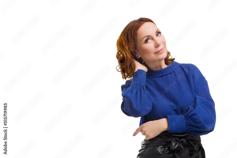 Confident employee business woman 50s, isolated on white background studio portrait. Confident employee business woman 50s, isolated on white background studio portrait.