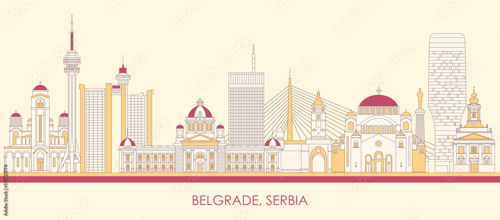 Cartoon Skyline panorama of City of Belgrade, Serbia - vector illustration