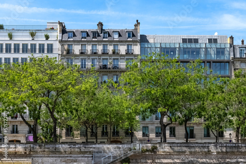 Paris, ancient buildings at Bastille, typical facades, view from the public garden of the harbor 