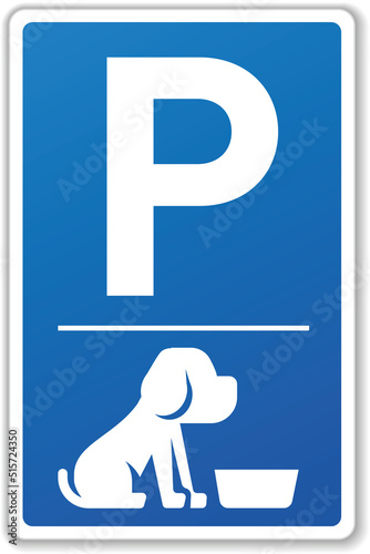 blaues Schild P für Parkplatz Hund, Hundeparkplatz