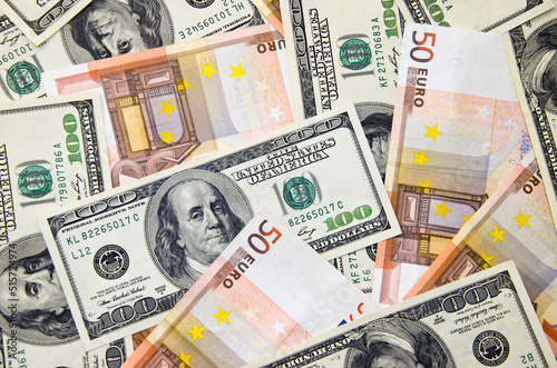 Dollar and euro banknotes. Background