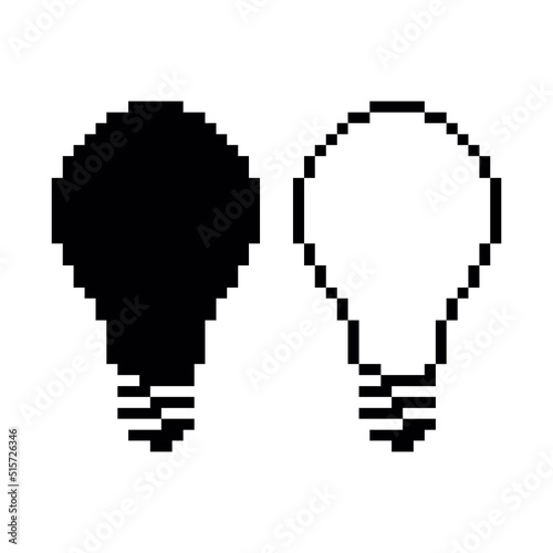 Lamp vector icon - black and white set. Pixel art. 8 bit logo. eps10