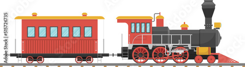 Vintage steam locomotive and wagon vector illustration isolated