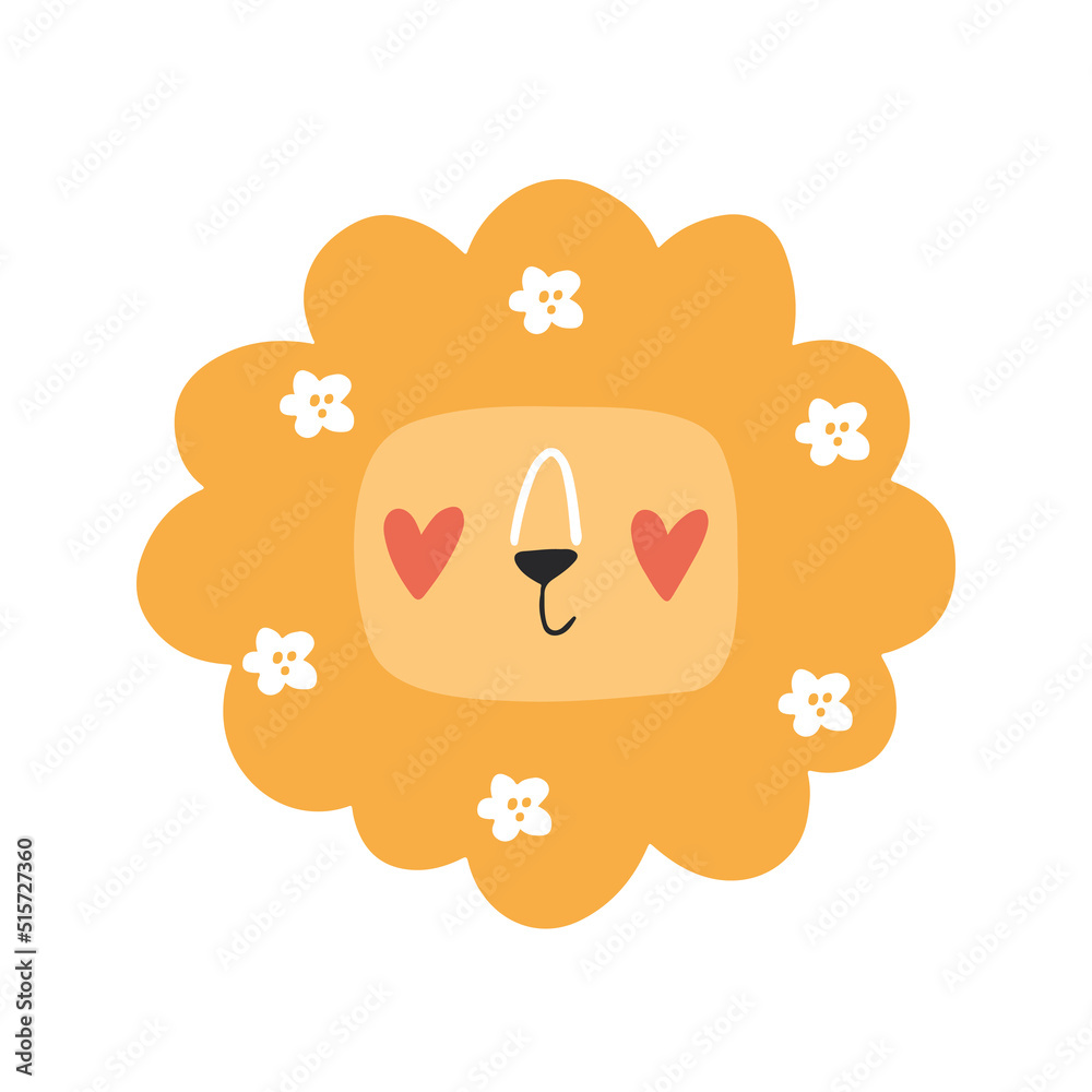 Obraz premium Cute lion with floral. Modern vector illustration
