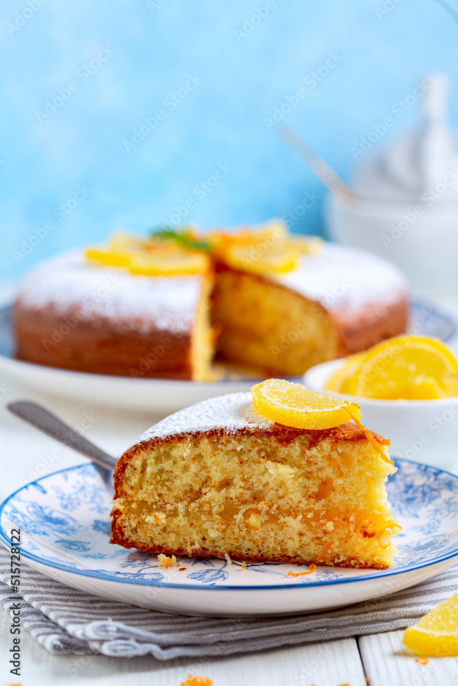 Piece of homemade orange cake.