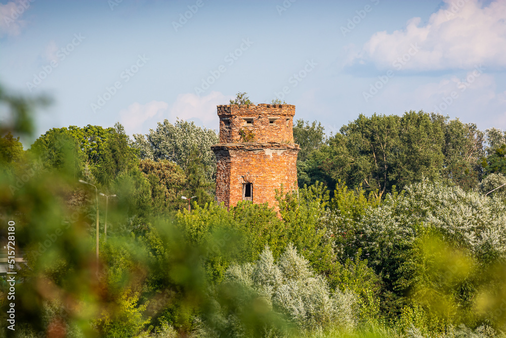 Nowy Dwor Mazowiecki, Poland - August 12, 2021. Railway water tower in the Modlin Fortress