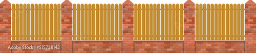 Brick fence with wooden gate vector illustration 