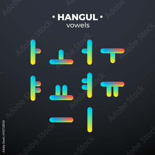 Hangul. Letters of the Korean alphabet.