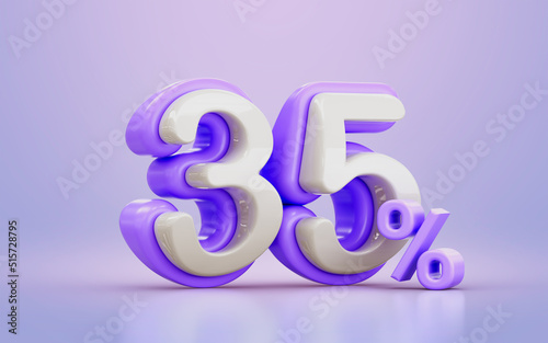 white and purple cartoon look 35 percentage promotional discount number symbol 3d render concept 