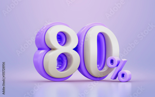white and purple cartoon look 80 percentage promotional discount number symbol 3d render concept 