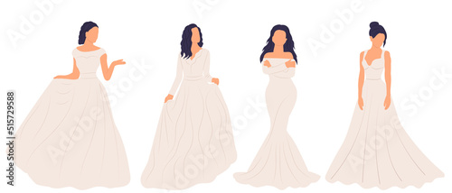 brides, princesses in flat style, isolated, vector