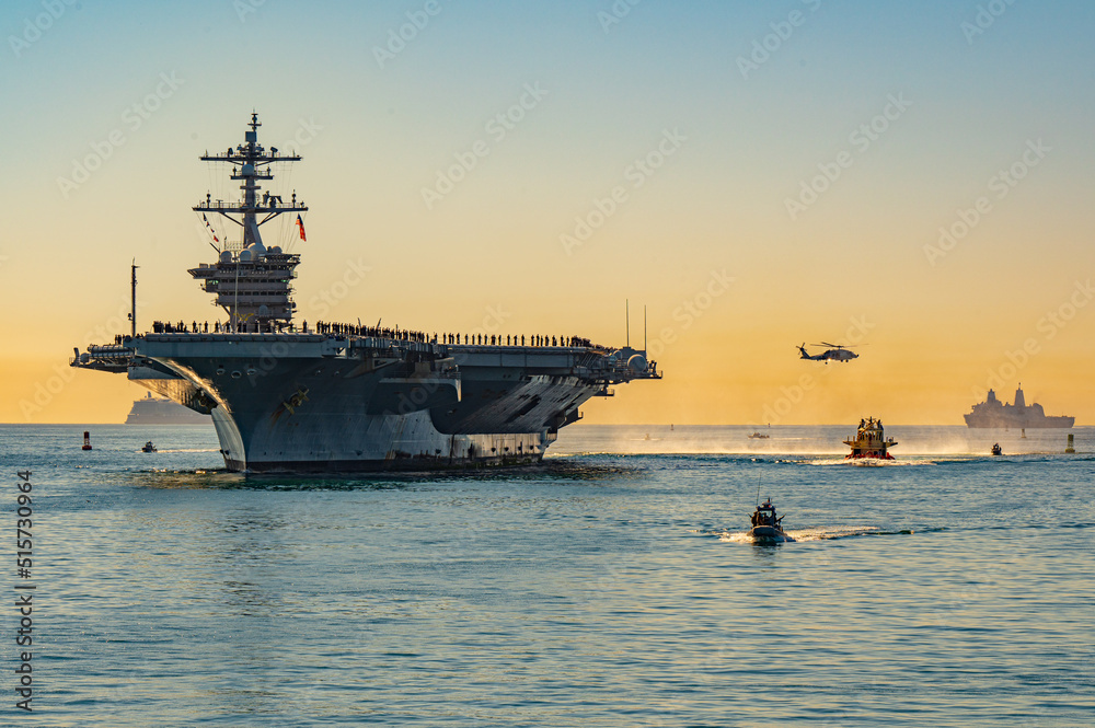 The USS Carl Vinson returning from deployment into San Diego Harbor, California. The USS Carl Vinson returning from deployment into San Diego Harbor, California.