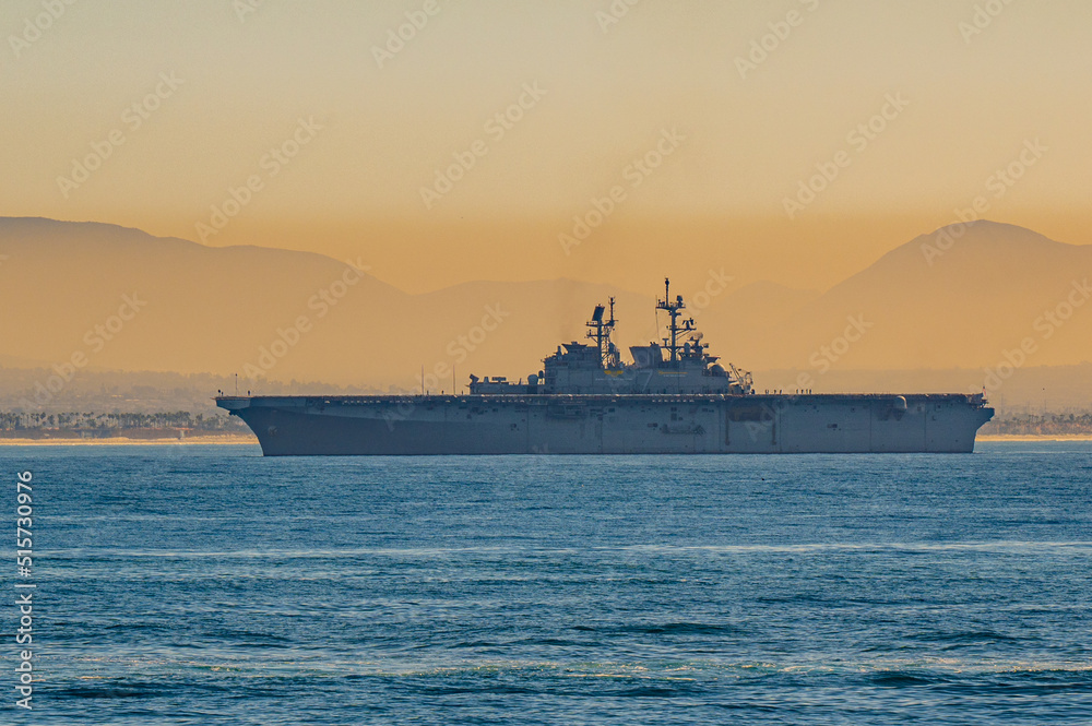 A warship anchored off San Diego, California.