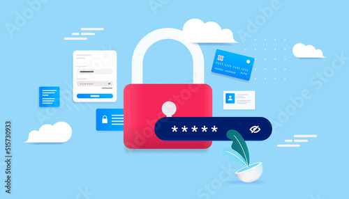 Security padlock - Pad lock symbol with password protection and digital elements. Vector illustration