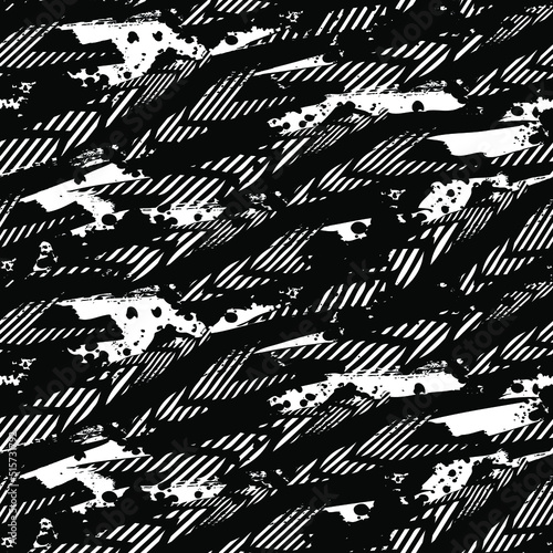 Abstract seamless Grunge genetically pattern. Black and white grungy geometric repeat print. Arrow repeated background