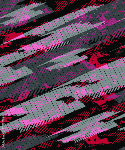 Abstract grunge textured geometric pattern. Black red and white Geometrical repeat print. Chaotic Grungy repeated ornament