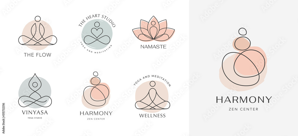 Yoga, Zen and Meditation Linear Icons and Logos - obrazy, fototapety, plakaty 