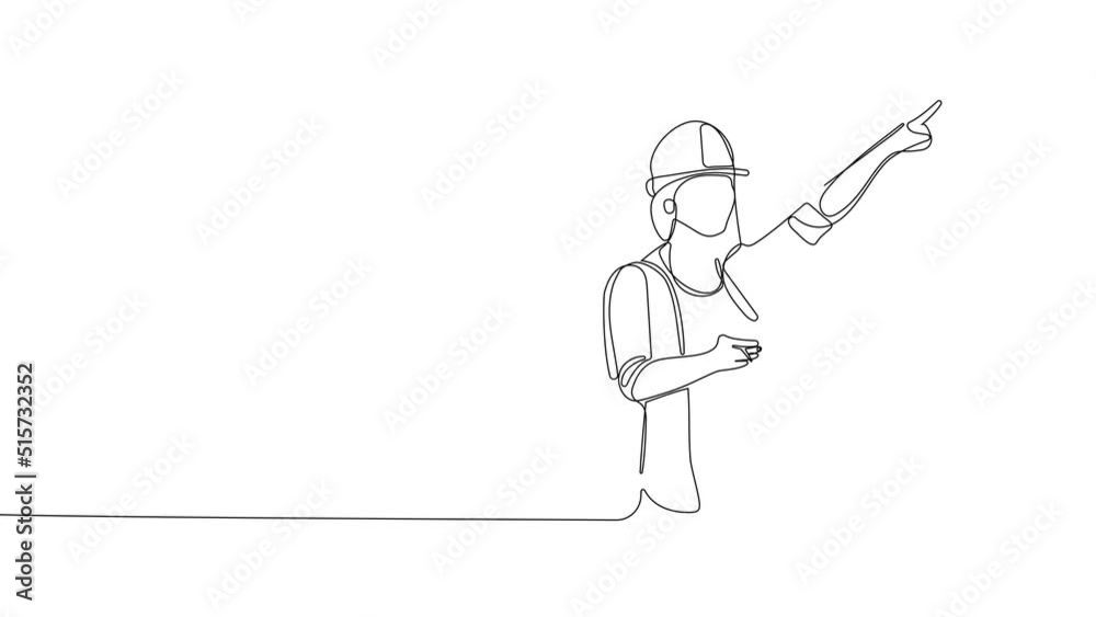 Continuous one line drawing of Surveyor with helmet on head with a tripod. High quality FullHD 4k footage Continuous one line drawing of Surveyor with helmet on head with a tripod. High quality FullHD 4k footage