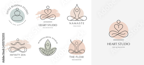 Yoga, Zen and Meditation Linear Icons and Logos