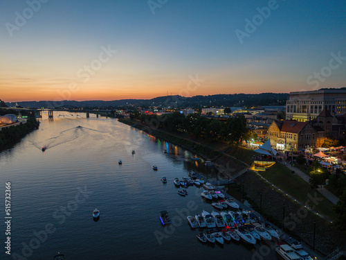 Obraz na płótnie Aerial Photo of City Event Along the River w salonie