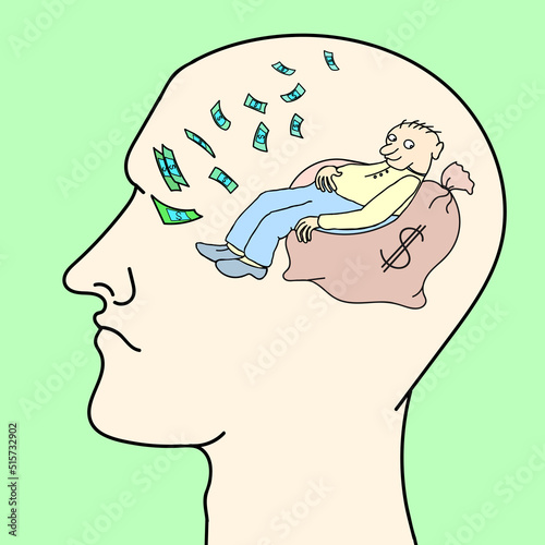 Man does not want to work, dreams of easy money. Vector illustration