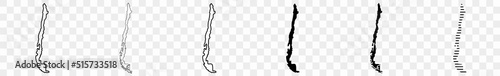 Chile Map Black | Chilean Border | State Country | Transparent Isolated | Variations