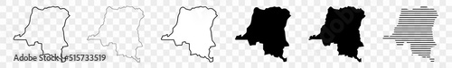 Democratic Republic of the Congo Map Black | Congolese Border | State Country | Transparent Isolated | Variations