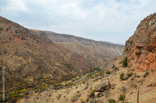 View of the mountains and gorge made by the Amaghu River at road to Noravank Monastery, Armenia