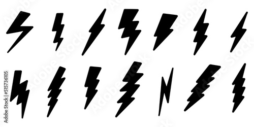 set of hand drawn vector doodle electric lightning bolt symbol sketch illustrations. vector illustration.