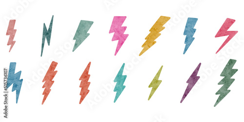 Watercolor hand drawn electric lightning bolt symbol. thunder symbol doodle icon .design element isolated on white background. vector illustration.