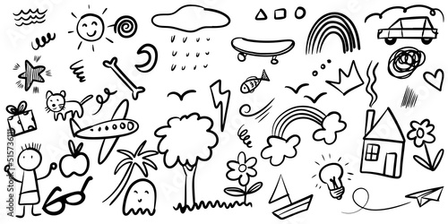 Hand drawn cute doodle for kid on white background. vector illustration.