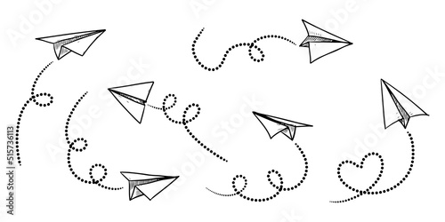 Set of doodle paper plane icon. Hand drawn Paper airplane. vector illustration.