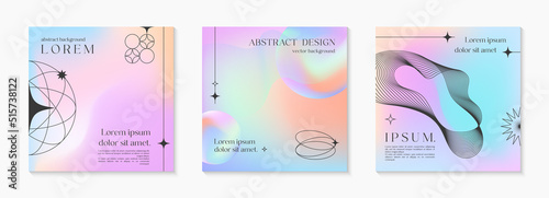 Vector mesh gradient backgrounds with wireframe geometric shapes and futuristic spheres.Abstract illustrations in y2k aesthetic.Pastel colors.Trendy minimalist designs for banners,social media,covers.