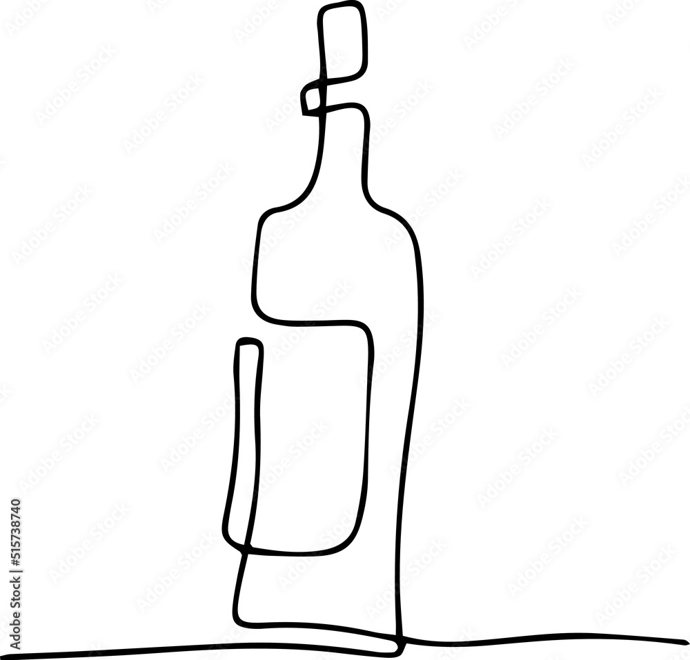 Wine bottle. One line vector illustration Wine bottle. One line vector illustration