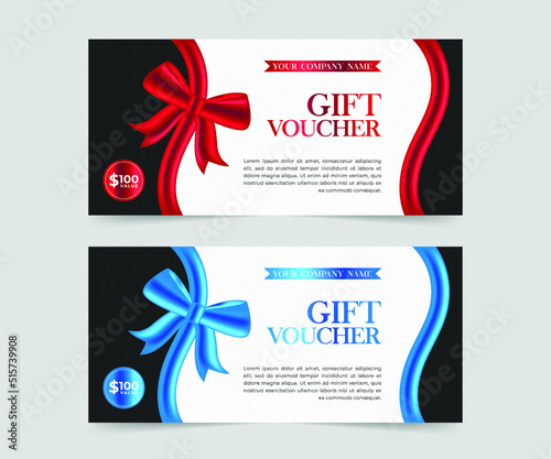 Realistic lovely gift voucher template. elegant template for gift coupon, holidays gift, invitation, shop invitation card