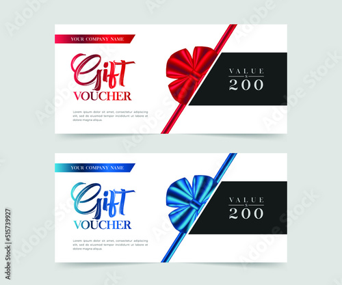 Elegant luxury gift voucher design gift card with ribbon, design concept for creative coupon template
