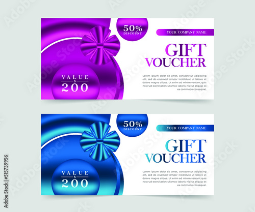Beautiful set of realistic gift voucher design promotion sale discount, creative promotional coupon card with ribbon