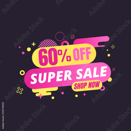 60% off, super sale Sale, special offer and sale banner. Buy now. Pink design, promotion, vector illustration. Sixty 