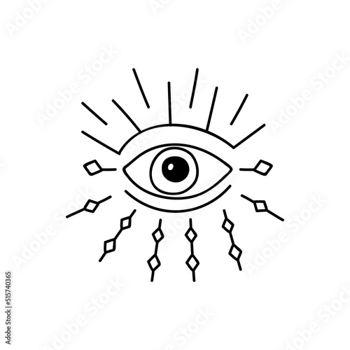 Beauty occult logo with eye. Vector illustration for icon, sticker, printable, logo and tattoo. Doodle style.
