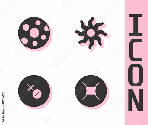 Set Gemini zodiac, Full moon, Venus symbol and Sun icon. Vector