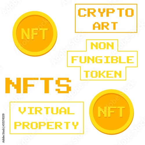 Cool trendy nfts set with text stickers for print.