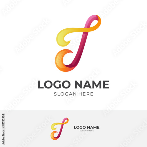 letter J logo vector with 3d colorful style