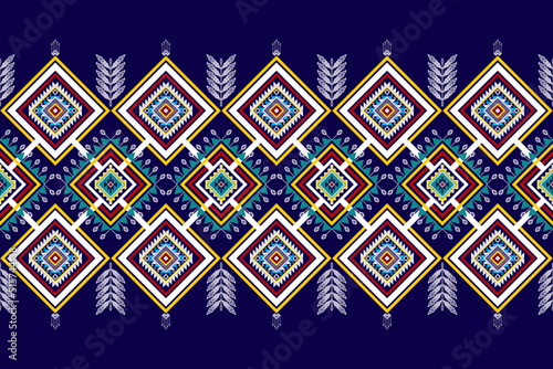 Ikat ethnic seamless pattern design. Aztec fabric carpet mandala ornaments textile decorations wallpaper. Tribal boho native ethnic turkey traditional embroidery vector background 