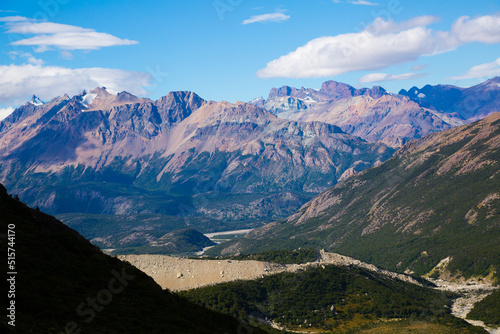 Views of snow peaks and glaciers of Andes mountains Monte Fitz Roy in summer day. Patagonia, Argentina, Chile, Andes
