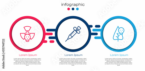 Set line Radioactive, Syringe and Poison flower. Business infographic template. Vector