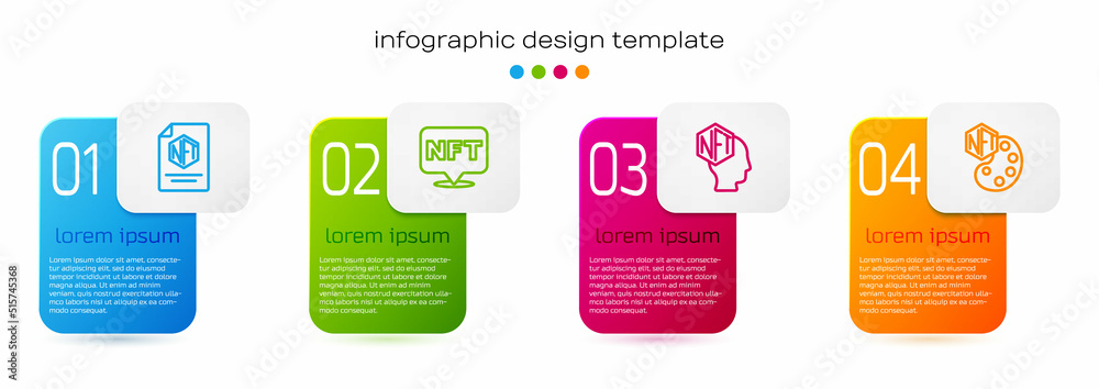 Set line NFT contract, Digital crypto art, and . Business infographic template. Vector - obrazy, fototapety, plakaty 