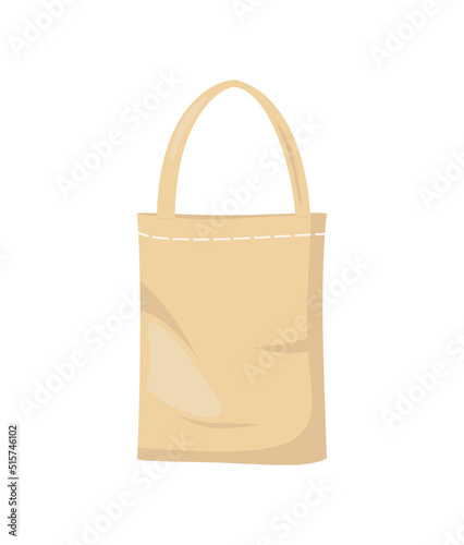 Textile linen shopping bag, reusable recyclable plastic free shopper, vector Illustration on white background