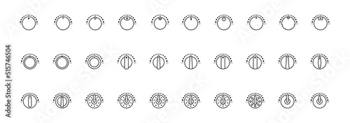 Set of Vector Icons on Theme Adjustment, Mode Selection, Control, Switching, Change. Presented Balance, Power, Minimum, Maximum, Left, Right Power Mode Control Panel